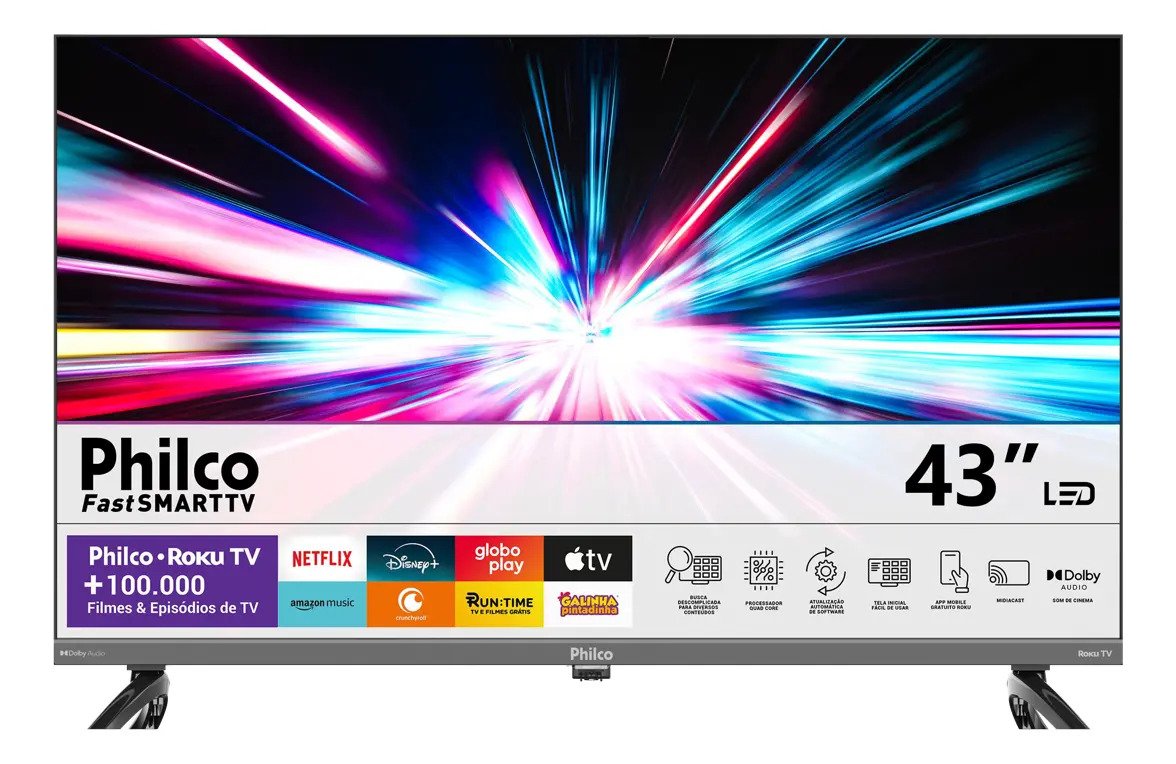 Smart TV 43" Philco P43VIK Roku Full HD, HDR e Dolby Audio
