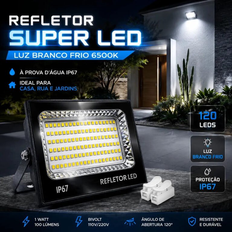 Kit 2 Refletores Super LED 400W IP67 Bivolt à Prova d'Água, Branco Frio 6500K