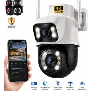 Câmera de Segurança Wi-Fi iCSee/Yoosee A28B 4K Dupla Lente Visão Noturna Colorida Externa Prova D'água IP66