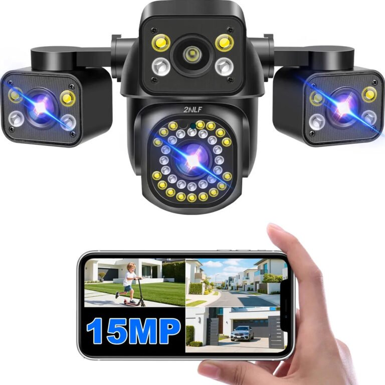 Câmera de Segurança 15MP 2NLF Três Lentes PTZ 1440p com Alarme e Rotação