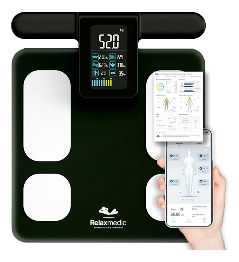 Balança Bioimpedância Corporal Digital 8 Sensores Profissional Bodyscan Relaxmedic Preto