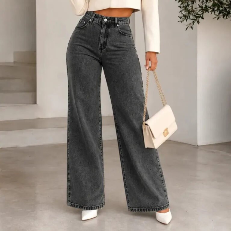 Calça Jeans Pantalona Wide Leg Feminina Cintura Alta
