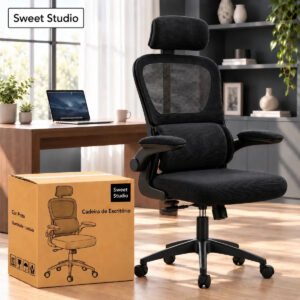 Cadeira de Escritório Sweet Studio Ergonômica Giratória Preta com Apoio Lombar e de Cabeça