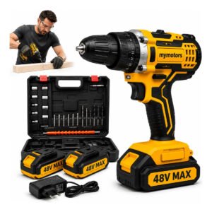 Parafusadeira Furadeira 48v Profissional 2 Baterias Sem Fio Amarelo 127/220v