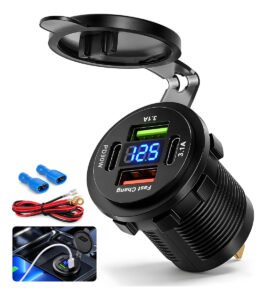Tomada USB Veicular 4 Portas PD 30W + QC 3.0 com Voltímetro – 12V/24V
