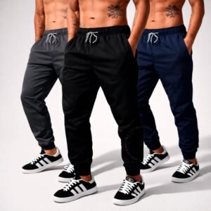 Kit 3 Calças Jogger Masculinas Tactel com Elastano – Academia e Treino