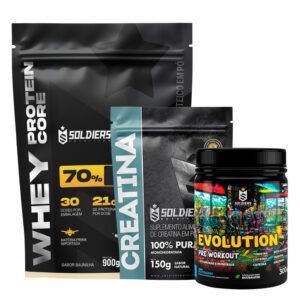 Kit Soldiers Nutrition: Whey Core 900g + Pré-Treino 300g + Creatina 150g