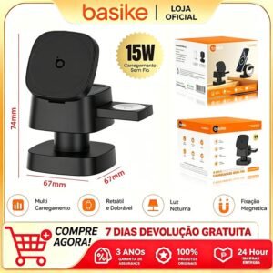 Carregador Sem Fio 4 em 1 Basike 15W (iPhone, Android, Relógio e Fone)