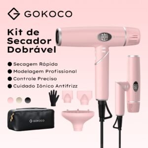 Kit Secador GOKOCO 3 em 1 Dobrável Iônico Antifrizz Bivolt