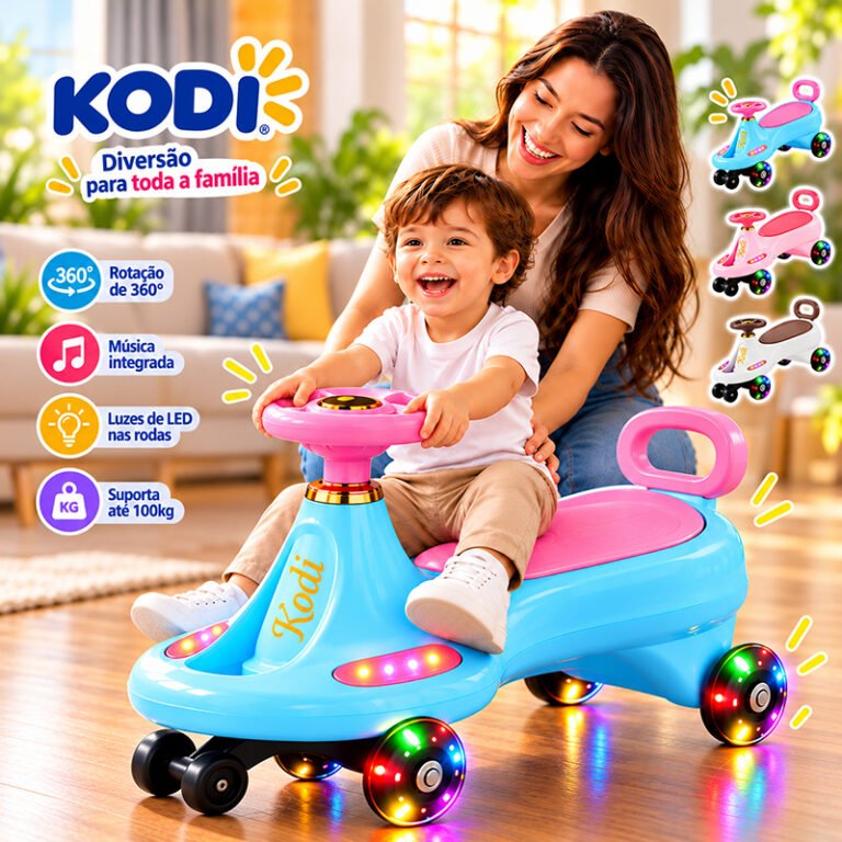 Carrinho Rolimã Super Car Infantil com LED, Música e Volante (suporta 100 kg)