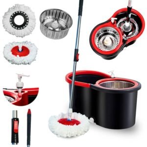 Mop Giratório com Cesto em Inox – Preto