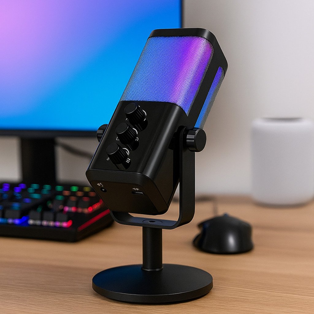 Microfone Gamer RGB Cardioide com Controle de Volume, USB-C e P2 (MC847)