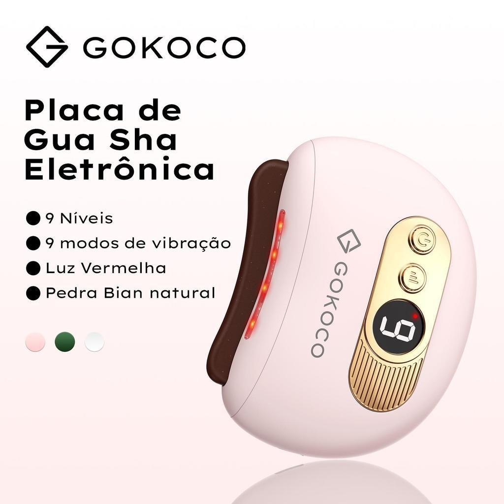 Massageador Elétrico Gua Sha GOKOCO Facial e Corporal com Pedra Bian e Luz