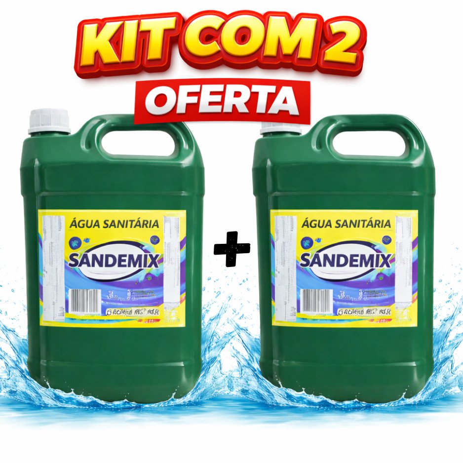 Kit com 2 Água Sanitária 5L Cloro Ativo (R$ 10,50 cada galão)